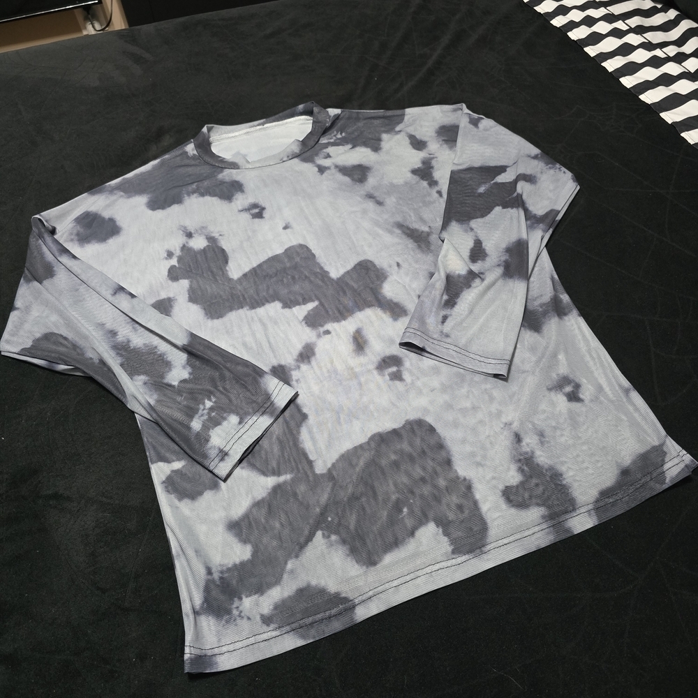 Black and Gray Tie-Dye Oversized Mesh Shirt
